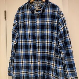Duluth Trading Co Men's Navy and White Plaid Shirt, Size 2XL